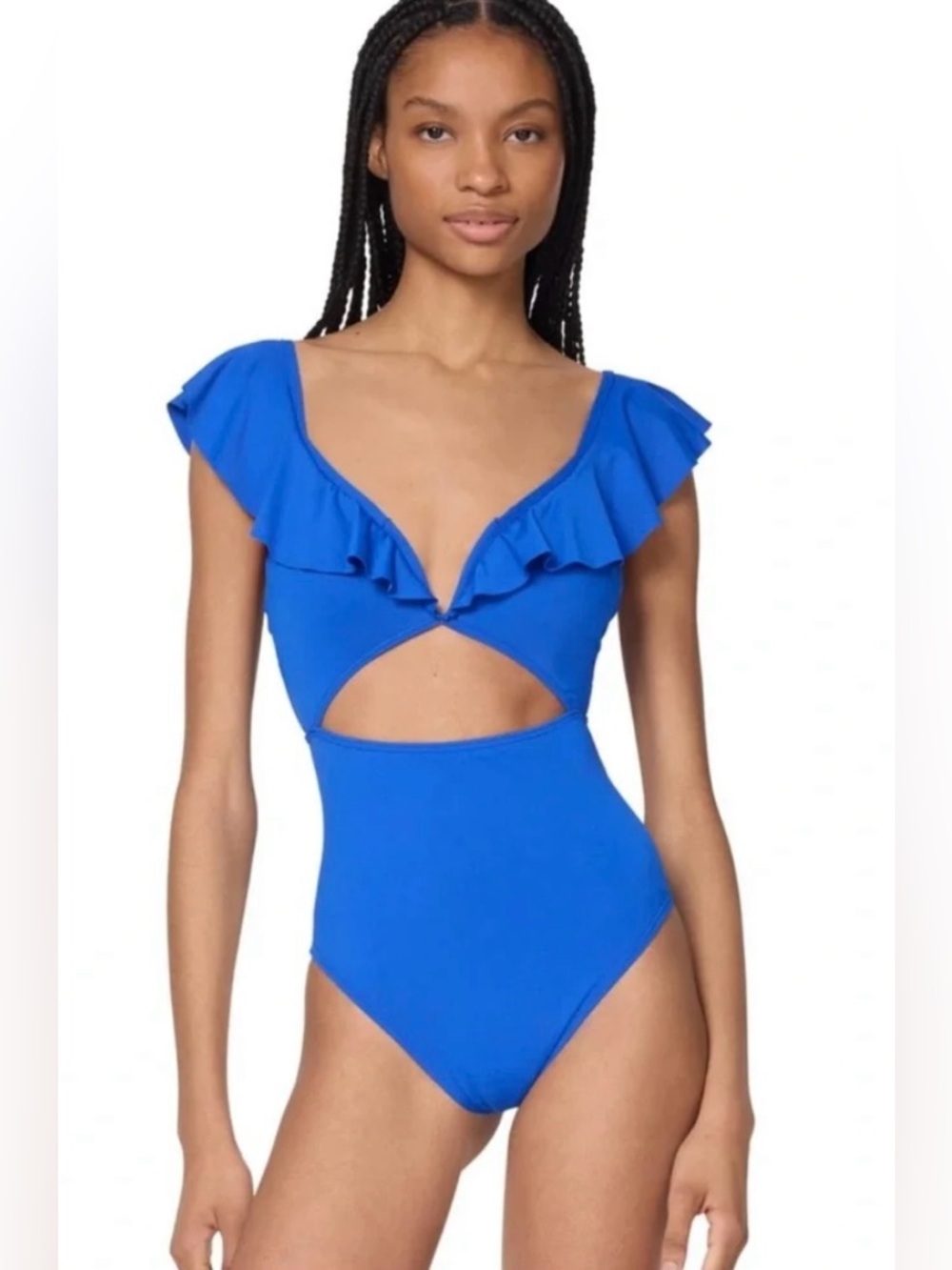 Kate Spade Ruffle V-Wire One Piece Swimsuit - Blue - Large